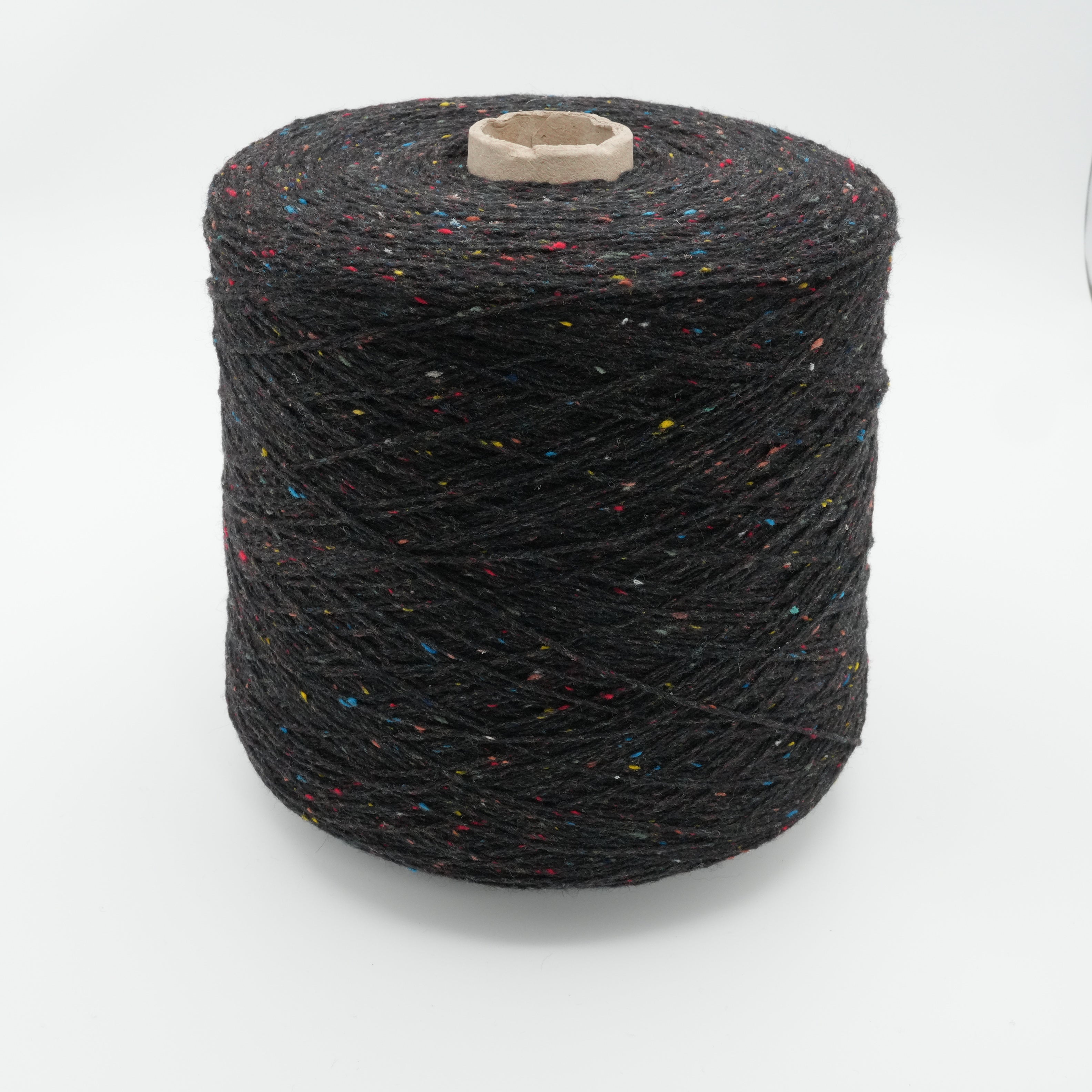 Onyx Carnival Tweed 400m/100g (437yds/3.5oz), Black with Color Neps – Merino Wool & Silk Tweed Blend