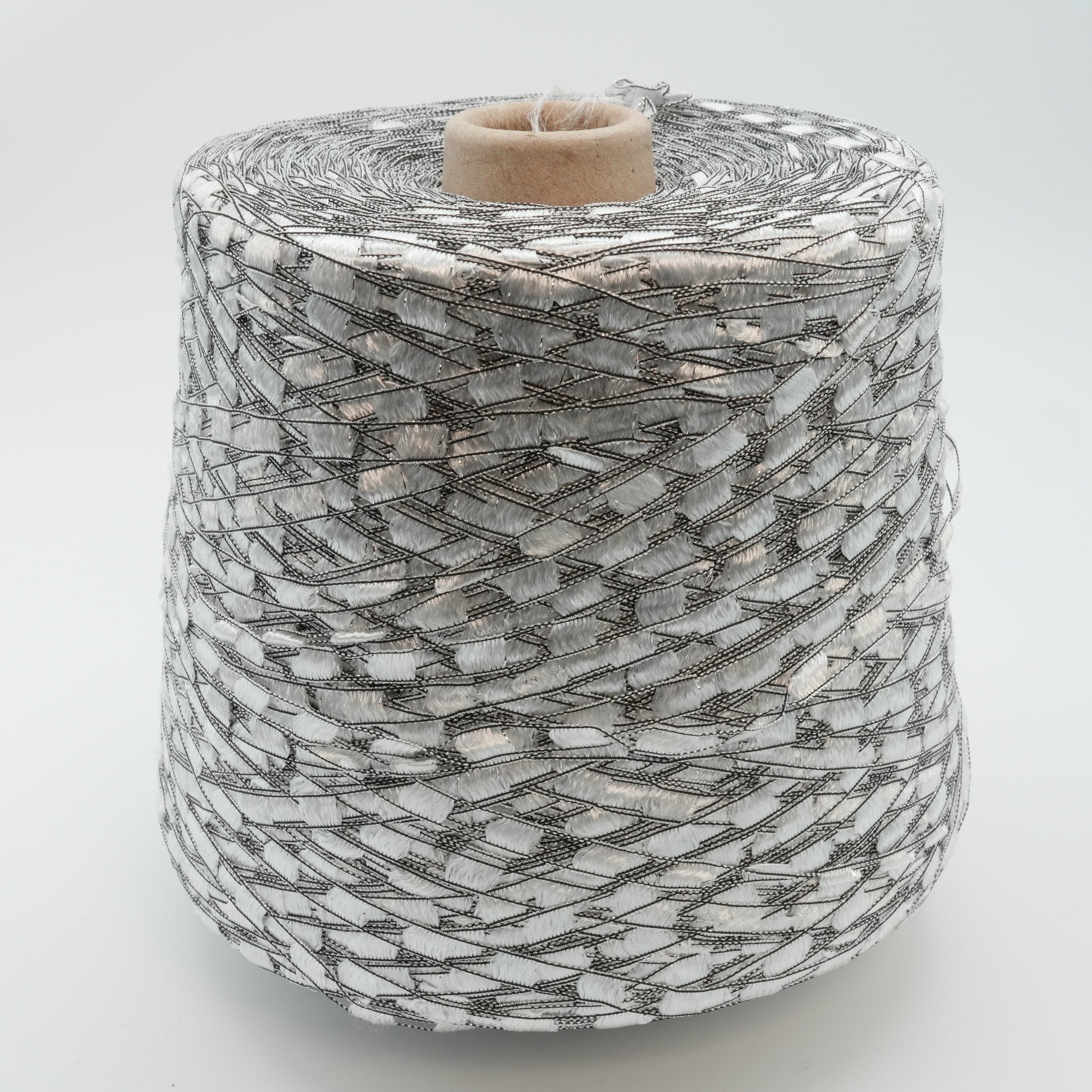 Binario 200m/100g (219yds/3.5oz), Grigio Bianco – Polyamide & Lurex Blend