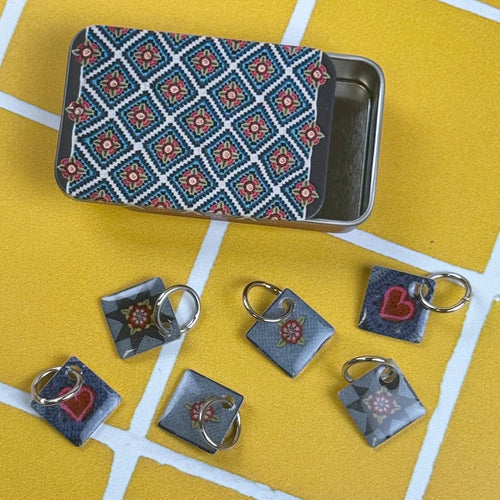 Ring Stitch Markers (set of 6) in Pocket Tin by Emma Ball