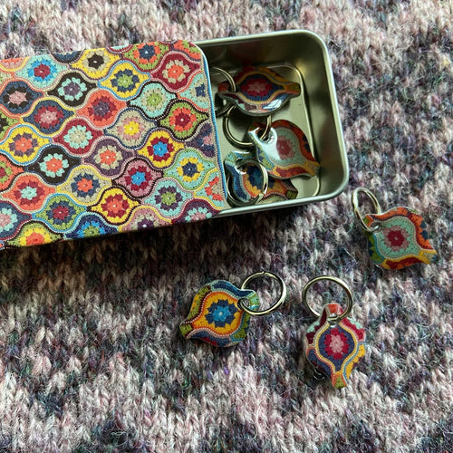 Ring Stitch Markers (set of 6) in Pocket Tin by Emma Ball