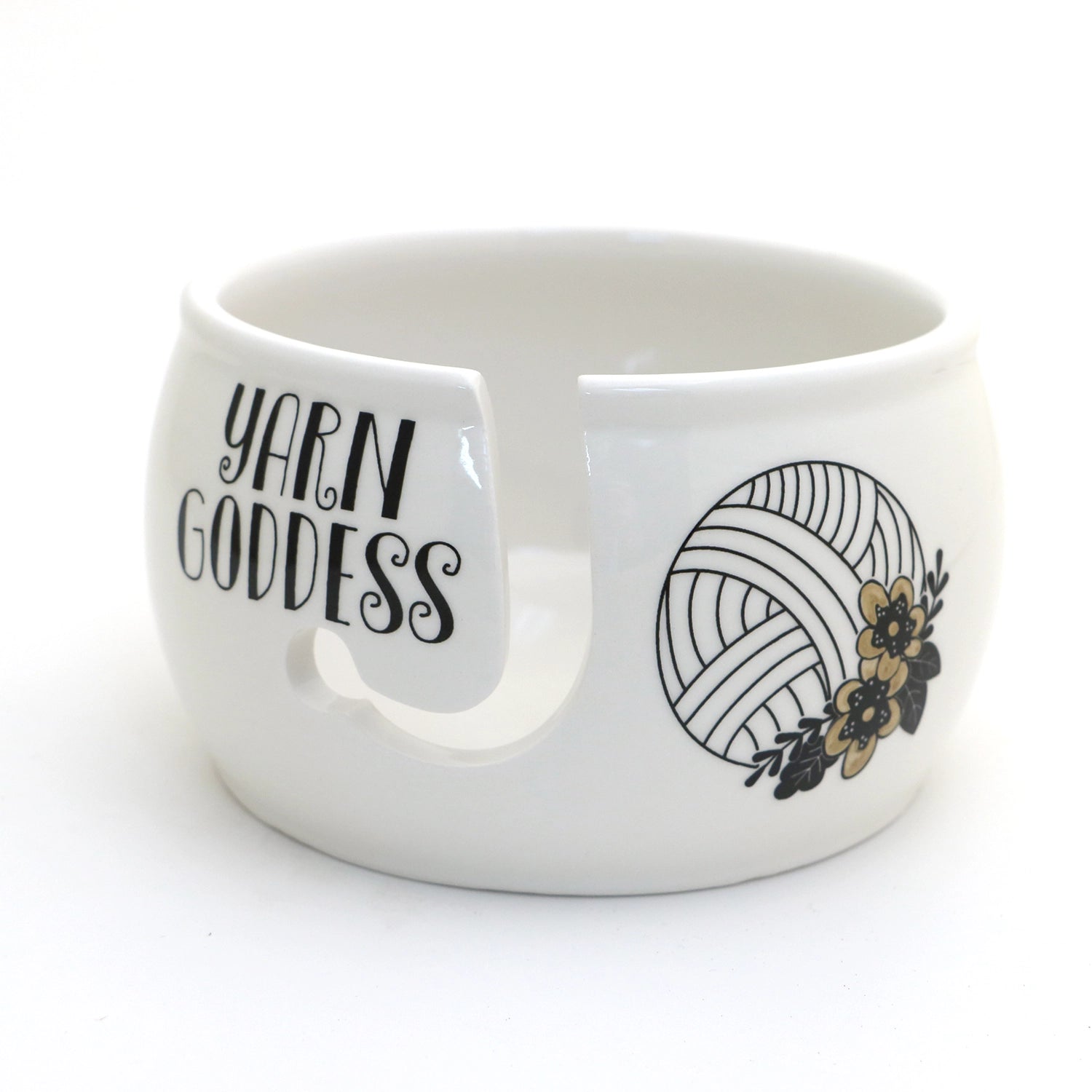 Yarn Goddess Yarn Bowl, Ceramic Yarn Keeper