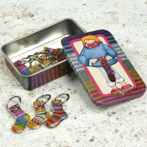 Ring Stitch Markers (set of 6) in Pocket Tin by Emma Ball