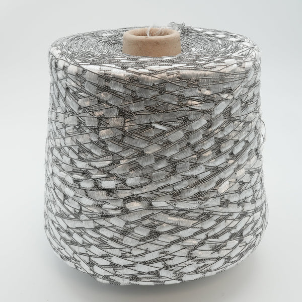 Binario 200m/100g (219yds/3.5oz), Grigio Bianco – Polyamide & Lurex Blend