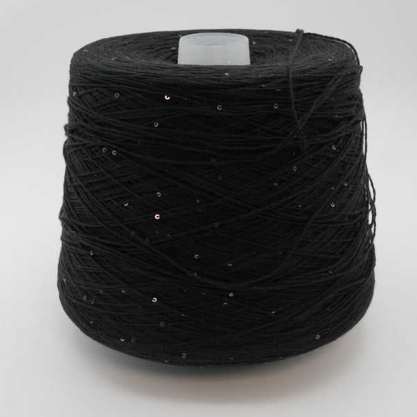Smeraldo 450m/100g (492yds/3.5oz), Black Mirage – Cotton Blend with Micro-Sequins
