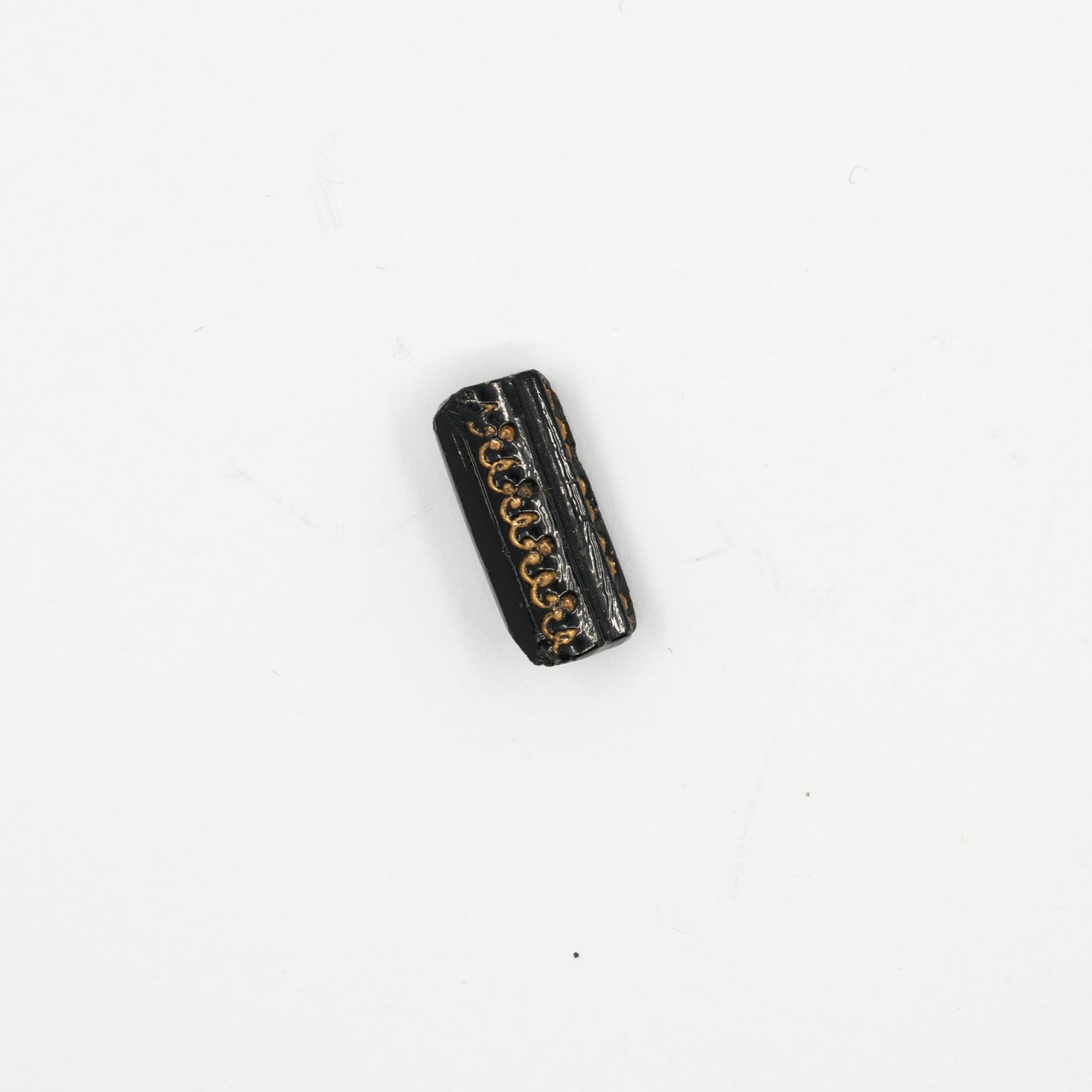 Black & Gold Rectangular Buttons, 1.9 × 0.9 cm (0.75 × 0.35 in) – Molded Plastic with Gilded Detail (Set of 11)