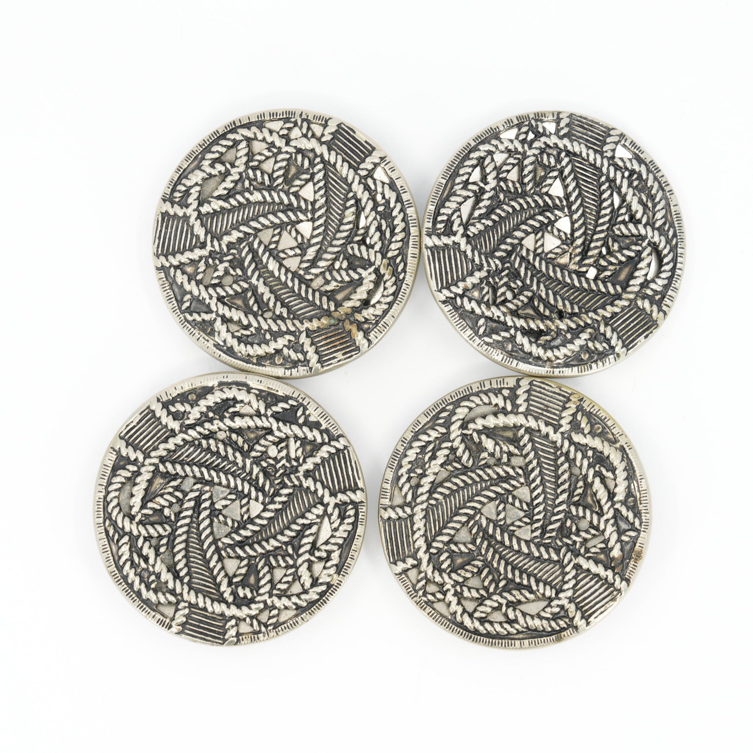 Set of 4 – Silver Embossed Filigree Buttons | 3.8 cm / 1.5 in
