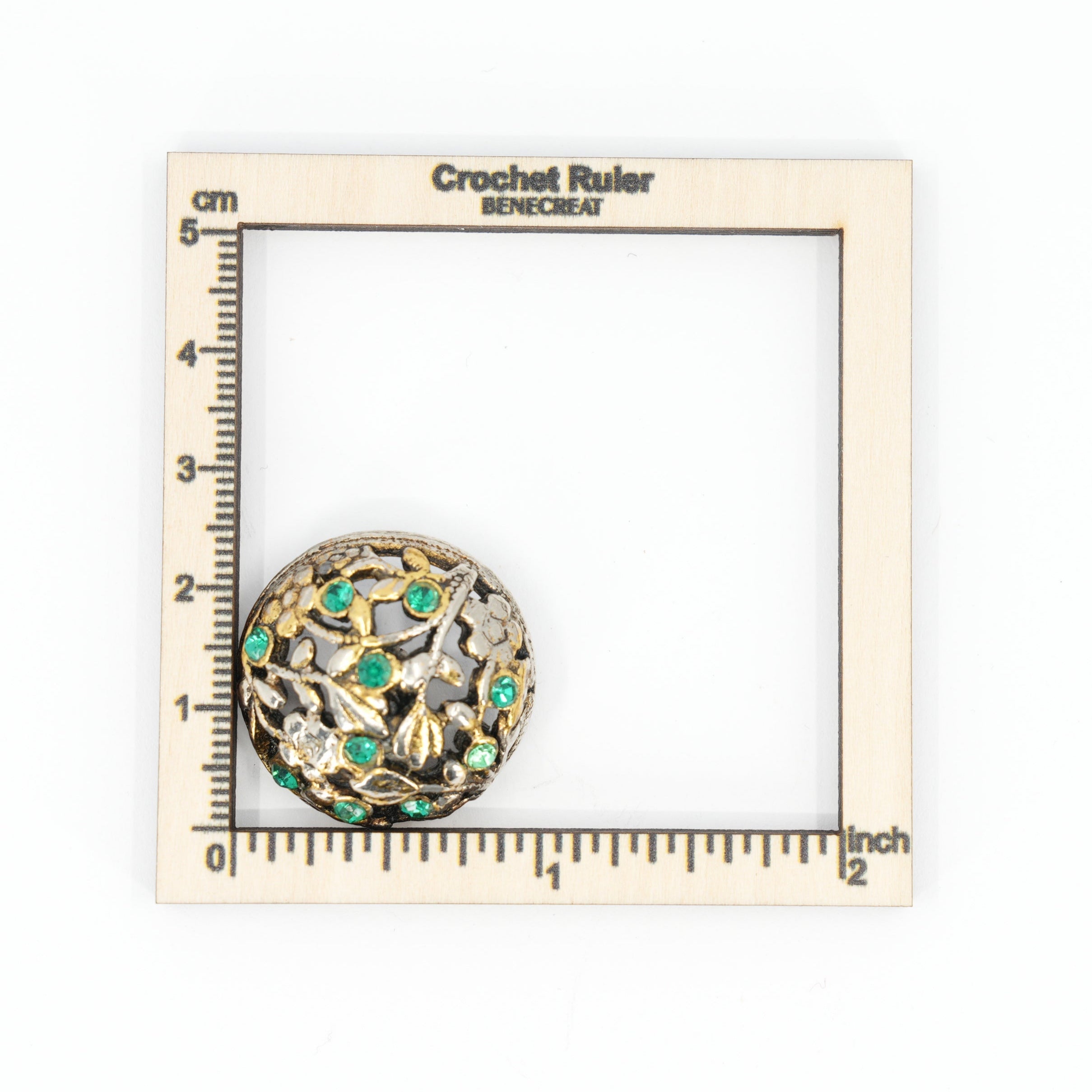 Set of 2 Vintage Domed Filigree Buttons with Green Rhinestones | 2.5 cm (0.98 in)