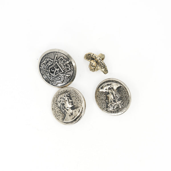Set of 4 Vintage Buttons with Classical & Mythological Motifs | 2.0 cm & Sculpted Accent