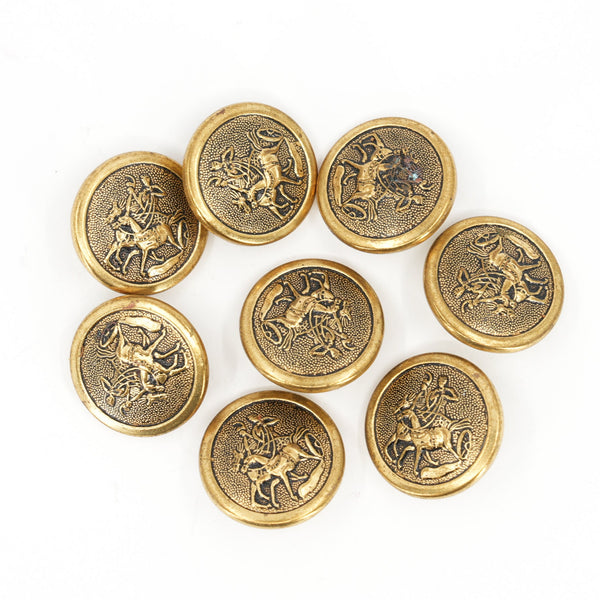 Chariot Brass Buttons, 1.9 cm (0.75 in) – Antique Gold Tone Metal (Set of 8)